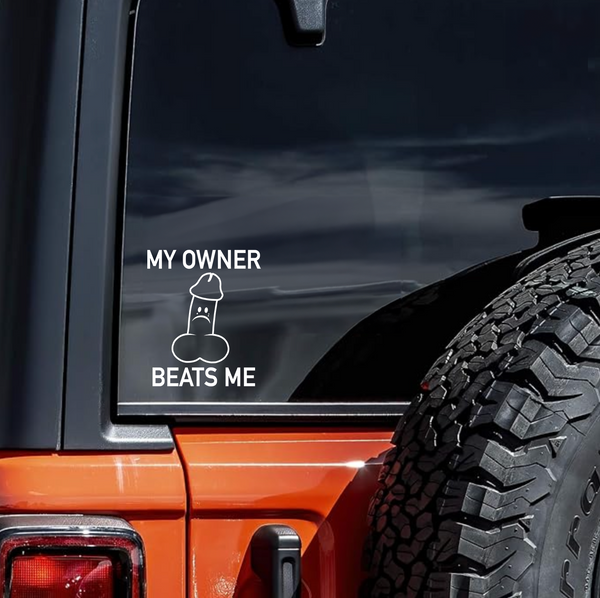 MY OWNER BEATS ME STICKER DECAL